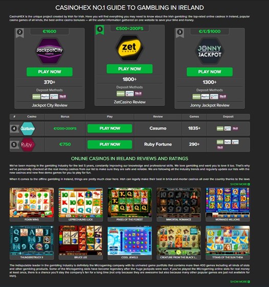 IrishCasinoHEX Design: Main Page Design